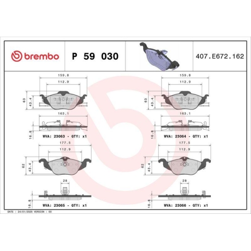 Bremsbelagsatz Scheibenbremse Brembo P59030 Prime Line f&uuml;r Opel Vorderachse