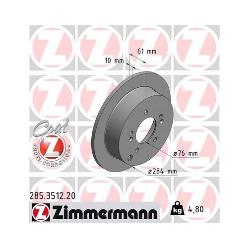 Bremsscheibe Zimmermann 285.3512.20 Coat Z f&uuml;r Hyundai Kia Hyundai (beijing)