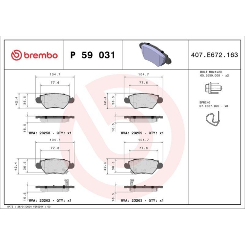 Bremsbelagsatz Scheibenbremse Brembo P59031 Prime Line f&uuml;r Opel Vauxhall
