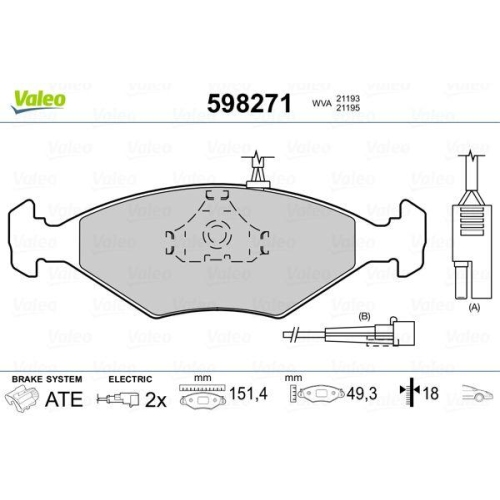 Bremsbelagsatz Scheibenbremse Valeo 598271 für Fiat Innocenti Vorderachse