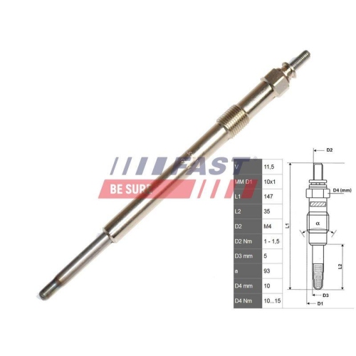 Glühkerze Elektr. Zuheizer Fast FT82736 für Fiat Ford Citroën Peugeot Alfa Romeo