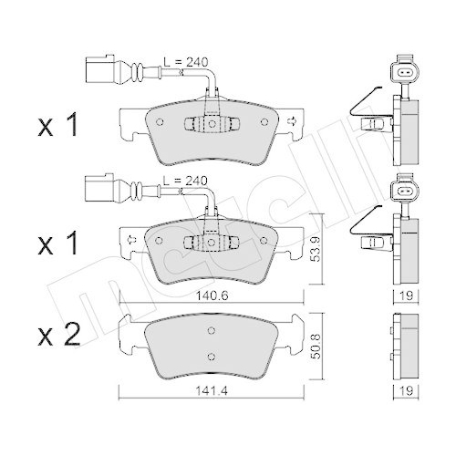 Bremsbelagsatz Scheibenbremse Metelli 22-0661-0 f&uuml;r VW Hinterachse