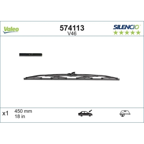 Wischblatt Valeo 574113 Silencio Conventional Single für Beidseitig Fahrerseitig