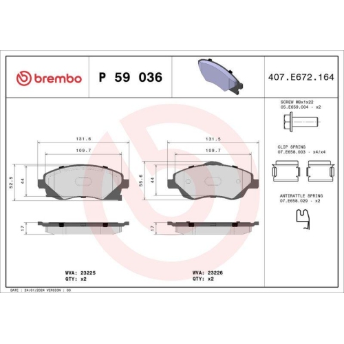 Bremsbelagsatz Scheibenbremse Brembo P59036 Prime Line f&uuml;r Opel Vauxhall