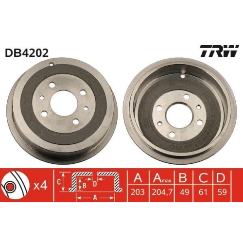 Bremstrommel Trw DB4202 f&uuml;r Alfa Romeo Fiat Lancia Hinterachse