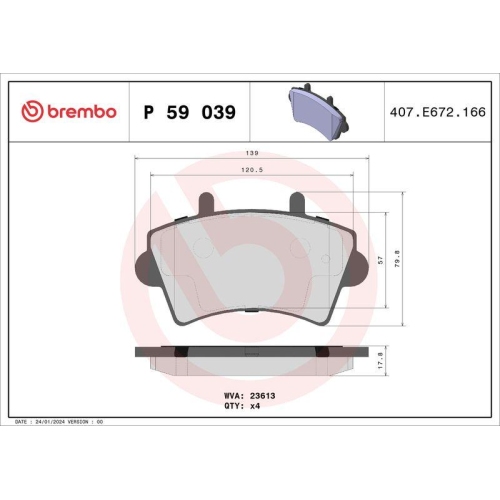 Bremsbelagsatz Scheibenbremse Brembo P59039 Prime Line f&uuml;r Nissan Opel Renault