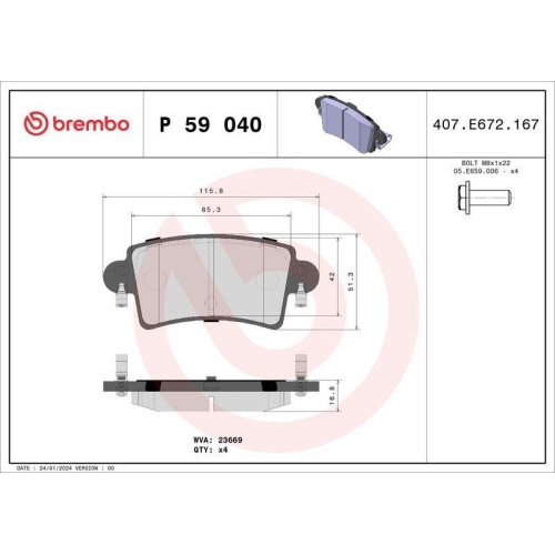 Bremsbelagsatz Scheibenbremse Brembo P59040 Prime Line f&uuml;r Nissan Opel Renault
