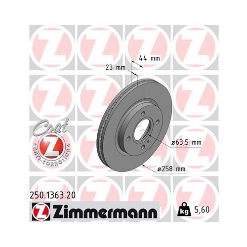Bremsscheibe Zimmermann 250.1363.20 Coat Z f&uuml;r Ford Vorderachse