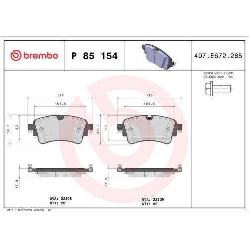 Bremsbelagsatz Scheibenbremse Brembo P85154X Xtra Line f&uuml;r Audi Seat Skoda VW