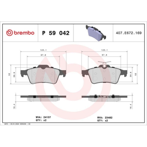 Bremsbelagsatz Scheibenbremse Brembo P59042 Prime Line f&uuml;r Citro&euml;n Ford Jaguar