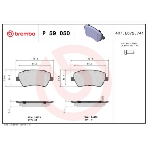 Bremsbelagsatz Scheibenbremse Brembo P59050 Prime Line f&uuml;r Opel Suzuki Vauxhall