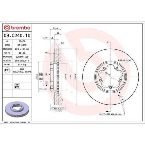 Brake Disc Brembo 09.C240.10 Prime Line for Ford Ford (jmc) Front Axle
