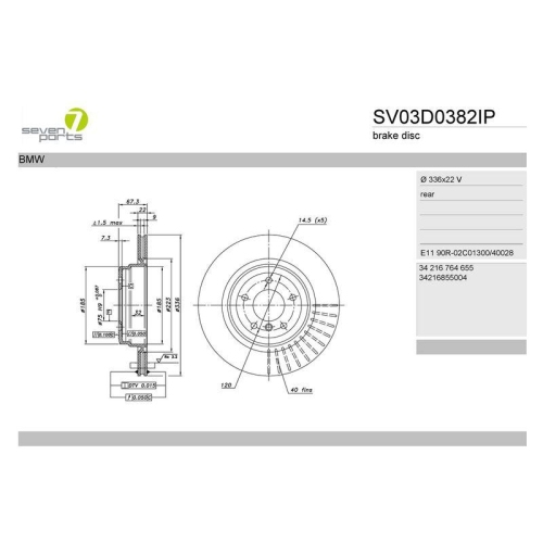 Bremsscheibe 7 Seven Parts SV03D0382IP f&uuml;r Bmw Hinterachse