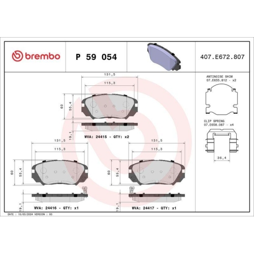 Bremsbelagsatz Scheibenbremse Brembo P59054 Prime Line f&uuml;r Gmc Opel Saab Buick