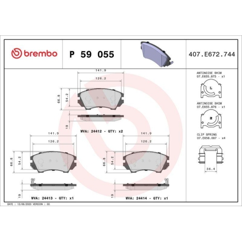 Bremsbelagsatz Scheibenbremse Brembo P59055 Prime Line f&uuml;r Gmc Opel Vauxhall