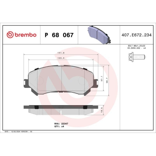 Bremsbelagsatz Scheibenbremse Brembo P68067 Prime Line f&uuml;r Renault Vorderachse