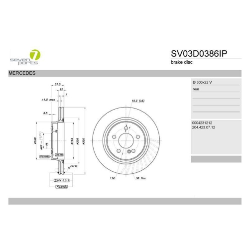 Bremsscheibe 7 Seven Parts SV03D0386IP f&uuml;r Mercedes Benz Mercedes Benz