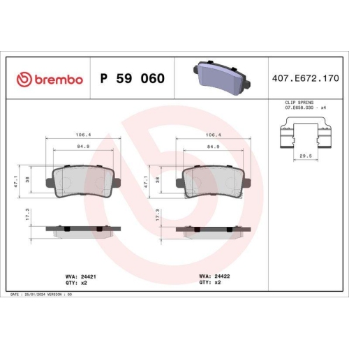 Bremsbelagsatz Scheibenbremse Brembo P59060 Prime Line f&uuml;r Opel Saab Vauxhall
