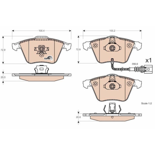 Bremsbelagsatz Scheibenbremse Trw GDB1616 Cotec f&uuml;r Seat Skoda VW Audi