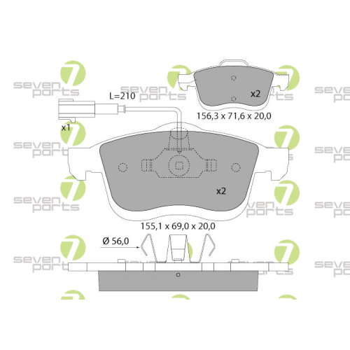 Bremsbelagsatz Scheibenbremse 7 Seven Parts SVP25680 f&uuml;r Chrysler Citro&euml;n Fiat