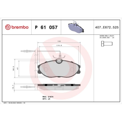 Bremsbelagsatz Scheibenbremse Brembo P61057 Prime Line f&uuml;r Citro&euml;n Peugeot
