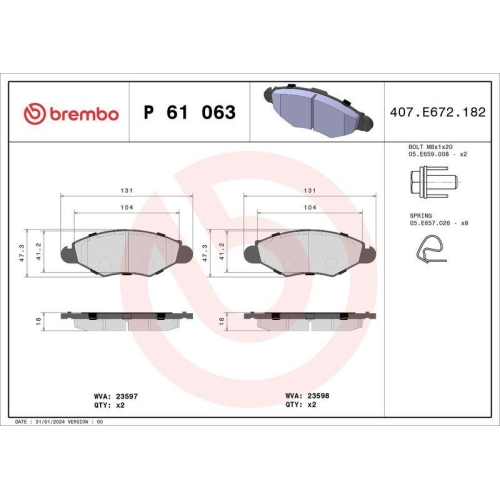 Bremsbelagsatz Scheibenbremse Brembo P61063 Prime Line f&uuml;r Citro&euml;n Peugeot Naza