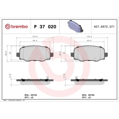 Bremsbelagsatz Scheibenbremse Brembo P37020 Prime Line f&uuml;r Chrysler Jeep