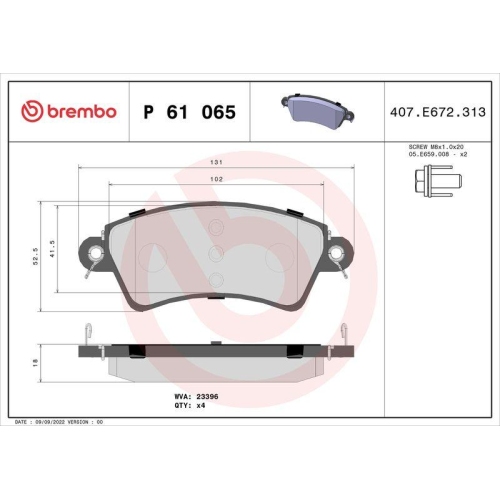 Bremsbelagsatz Scheibenbremse Brembo P61065 Prime Line f&uuml;r Citro&euml;n Peugeot