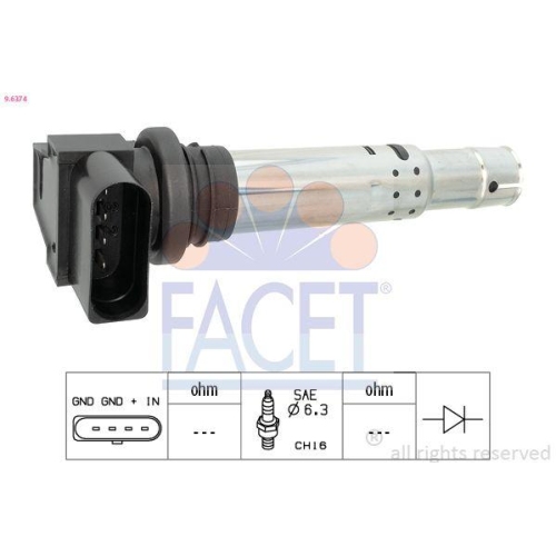 Zündspule Facet 9.6374 Oe Equivalent für Audi Seat Skoda VW