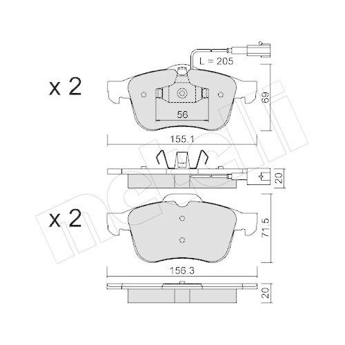 Bremsbelagsatz Scheibenbremse Metelli 22-0703-0 f&uuml;r Alfa Romeo Vorderachse