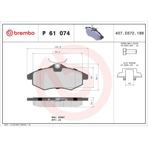 Bremsbelagsatz Scheibenbremse Brembo P61074 Prime Line f&uuml;r Citro&euml;n Vorderachse