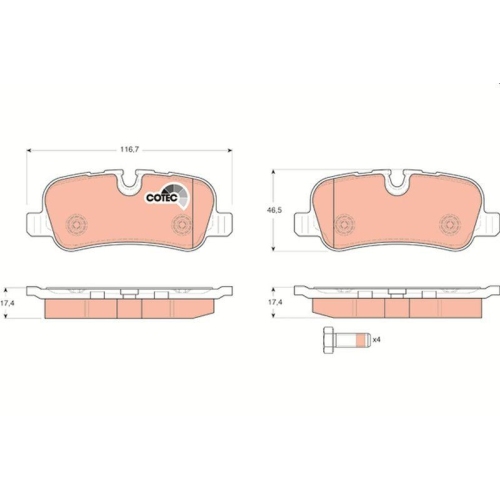 Bremsbelagsatz Scheibenbremse Trw GDB1632 Cotec f&uuml;r Land Rover Hinterachse