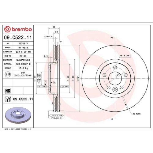 1X Brembo Bremsscheibe Vorderachse Prime Line - Uv Coated f&uuml;r Volvo