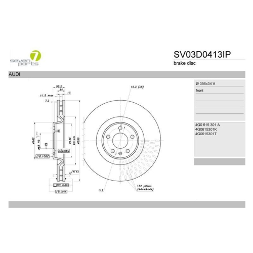Bremsscheibe 7 Seven Parts SV03D0413IP f&uuml;r Audi Vorderachse