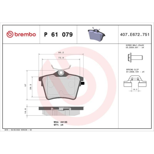 Bremsbelagsatz Scheibenbremse Brembo P61079 Prime Line f&uuml;r Citro&euml;n Peugeot