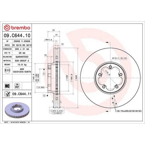 1X Brembo Bremsscheibe Vorderachse Prime Line - Uv Coated für Ford