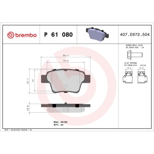 Bremsbelagsatz Scheibenbremse Brembo P61080 Prime Line f&uuml;r Citro&euml;n Peugeot Geely