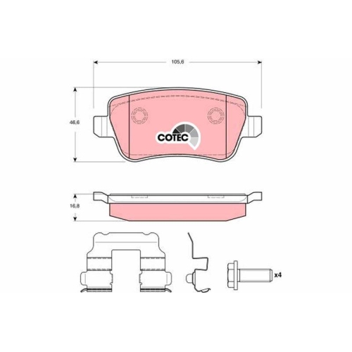 Bremsbelagsatz Scheibenbremse Trw GDB1637 Cotec f&uuml;r Fiat Hinterachse