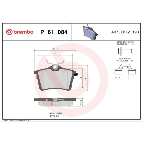 Bremsbelagsatz Scheibenbremse Brembo P61084 Prime Line f&uuml;r Citro&euml;n Peugeot