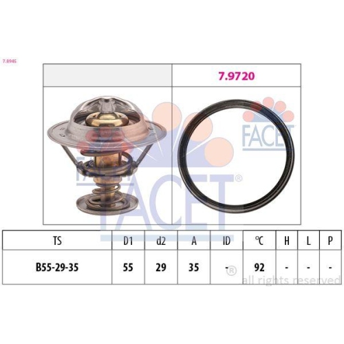 Thermostat K&uuml;hlmittel Facet 7.8945 Made In Italy - Oe Equivalent f&uuml;r Audi Seat