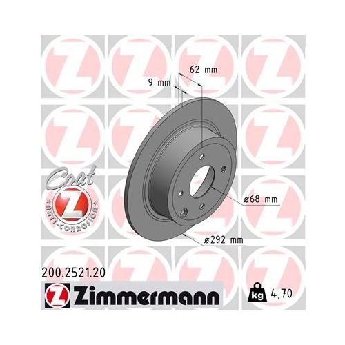 Brake Disc Zimmermann 200.2521.20 Coat Z for Nissan Rear Axle