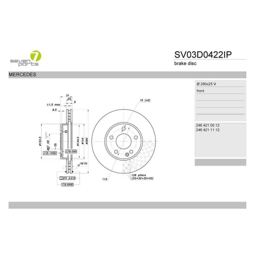 Brake Disc 7 Seven Parts SV03D0422IP for Mercedes Benz Mercedes Benz