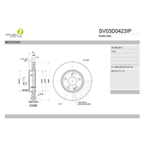 Bremsscheibe 7 Seven Parts SV03D0423IP f&uuml;r Mercedes Benz Vorderachse
