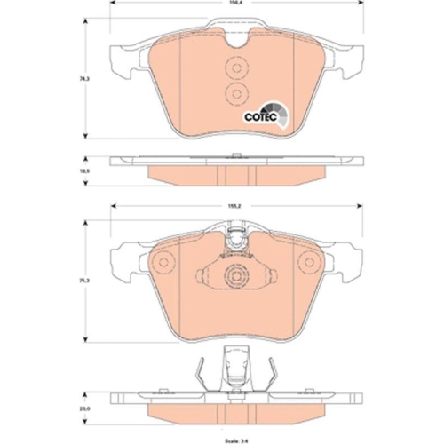 Brake Pad Set Disc Brake Trw GDB1835 Cotec for Jaguar Front Axle