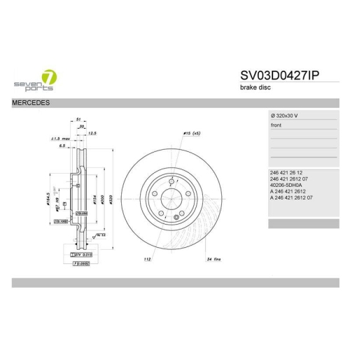 Bremsscheibe 7 Seven Parts SV03D0427IP f&uuml;r Infiniti Mercedes Benz Mercedes Benz