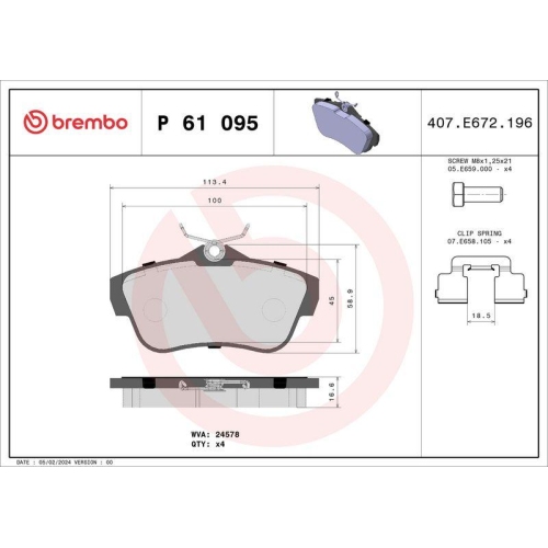 Bremsbelagsatz Scheibenbremse Brembo P61095 Prime Line f&uuml;r Citro&euml;n Fiat Peugeot