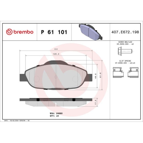 Bremsbelagsatz Scheibenbremse Brembo P61101 Prime Line f&uuml;r Citro&euml;n Peugeot