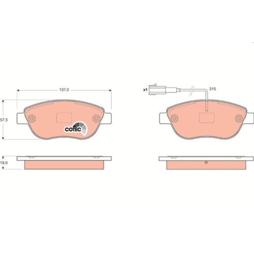 Bremsbelagsatz Scheibenbremse Trw GDB1655 Cotec f&uuml;r Vauxhall Fiat Abarth Opel