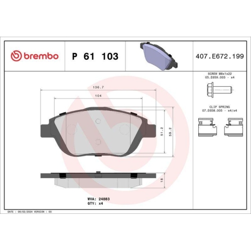 Bremsbelagsatz Scheibenbremse Brembo P61103 Prime Line f&uuml;r Citro&euml;n Opel Peugeot