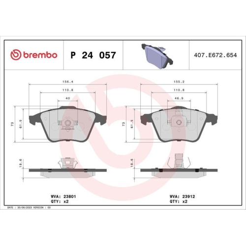 Bremsbelagsatz Scheibenbremse Brembo P24057 Prime Line f&uuml;r Ford Mazda Saab Volvo